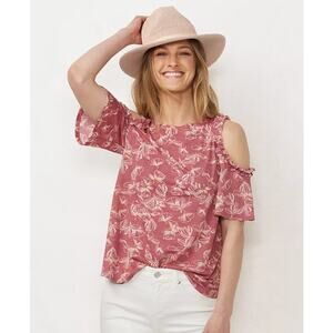 LC Lauren Conrad Pink Red Floral Cold Shoulder Blouse